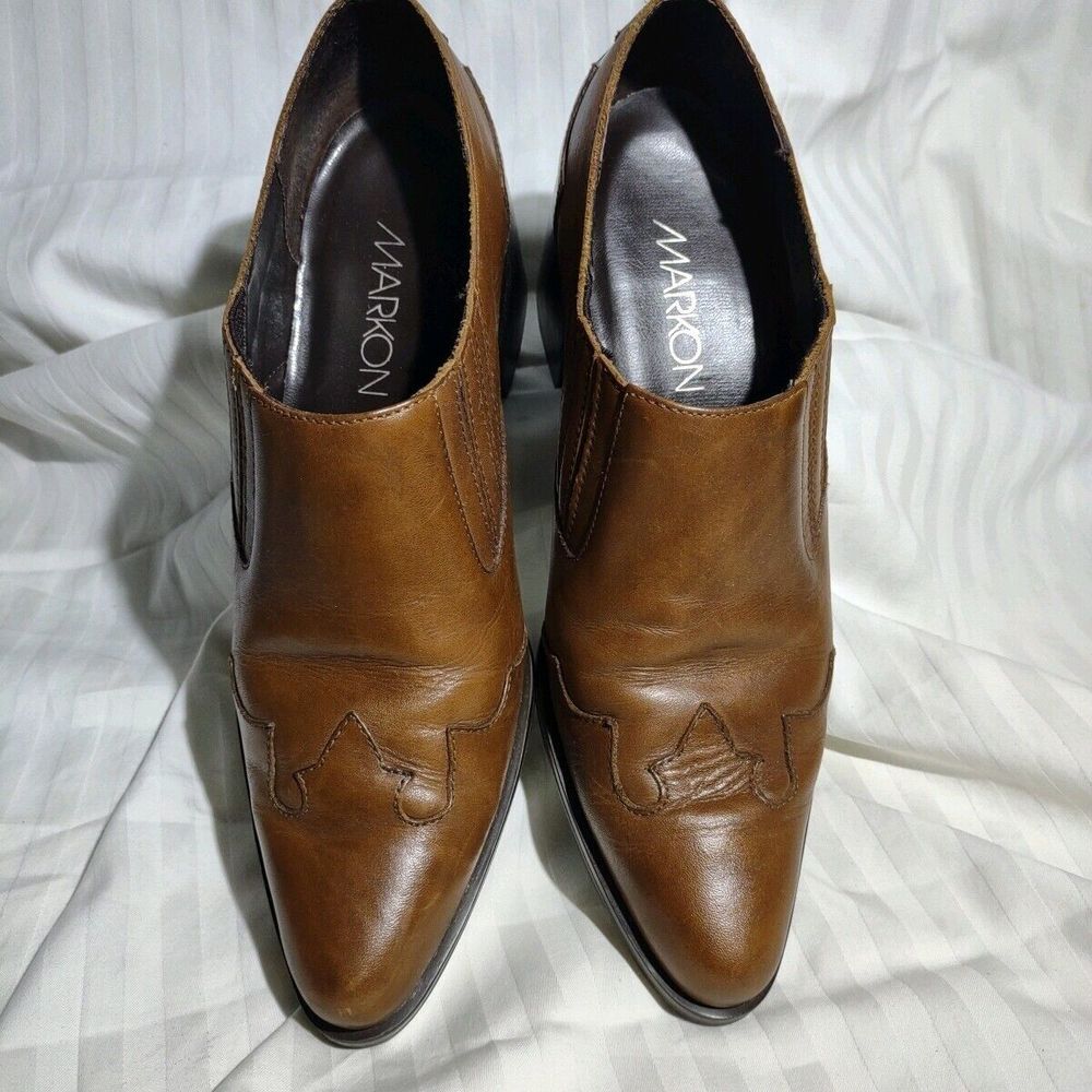 MARKON Brown LEATHER Heels WESTERN STYLE 8M Rosa